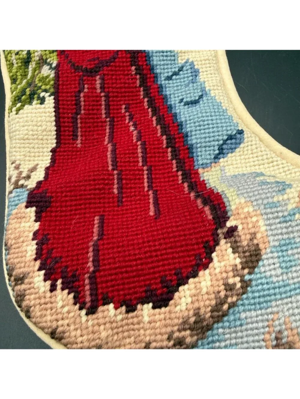 Vtg Needlepoint Christmas Stocking Victorian Carolers Winter Scene 20